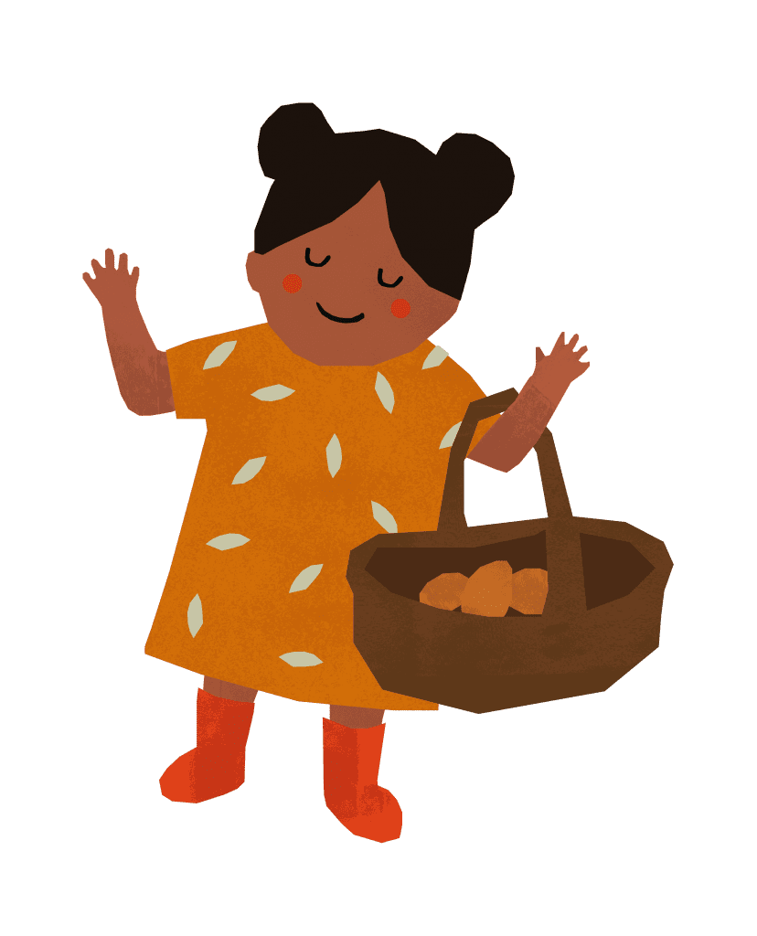 Girl collecting eggs in a basket clipart