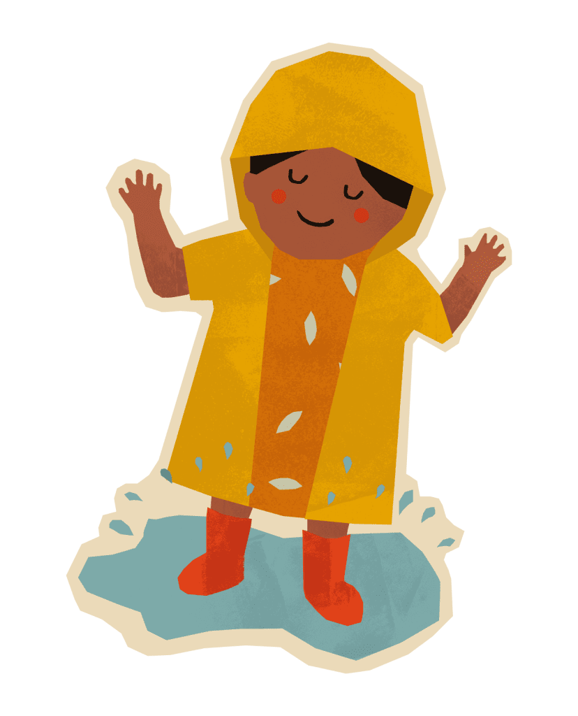 Child in a yellow raincoat and red wellies clipart