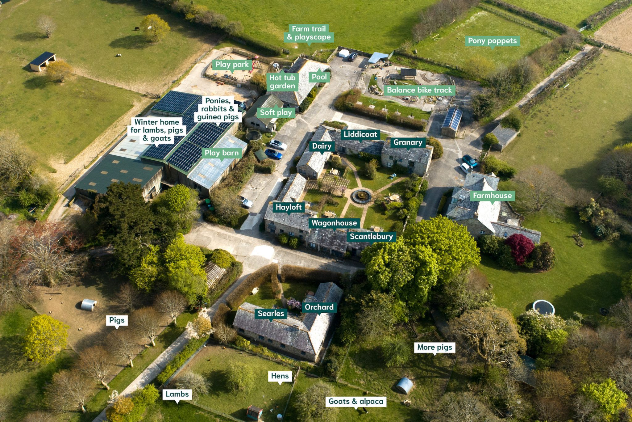Aerial image of Tredethick Farm Cottages in Cornwall, UK