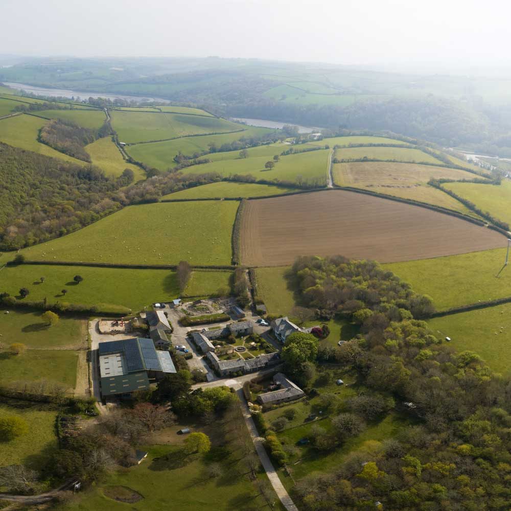 Drone image of Tredethick from above and surrounding countryside