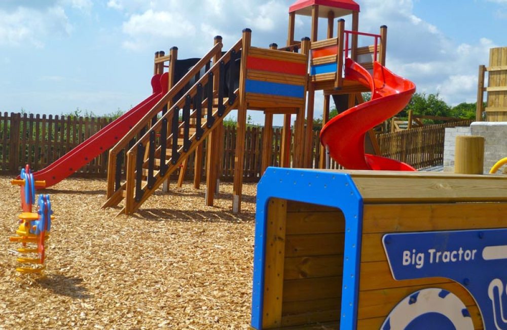 Wide shot of the play park at Tredethick